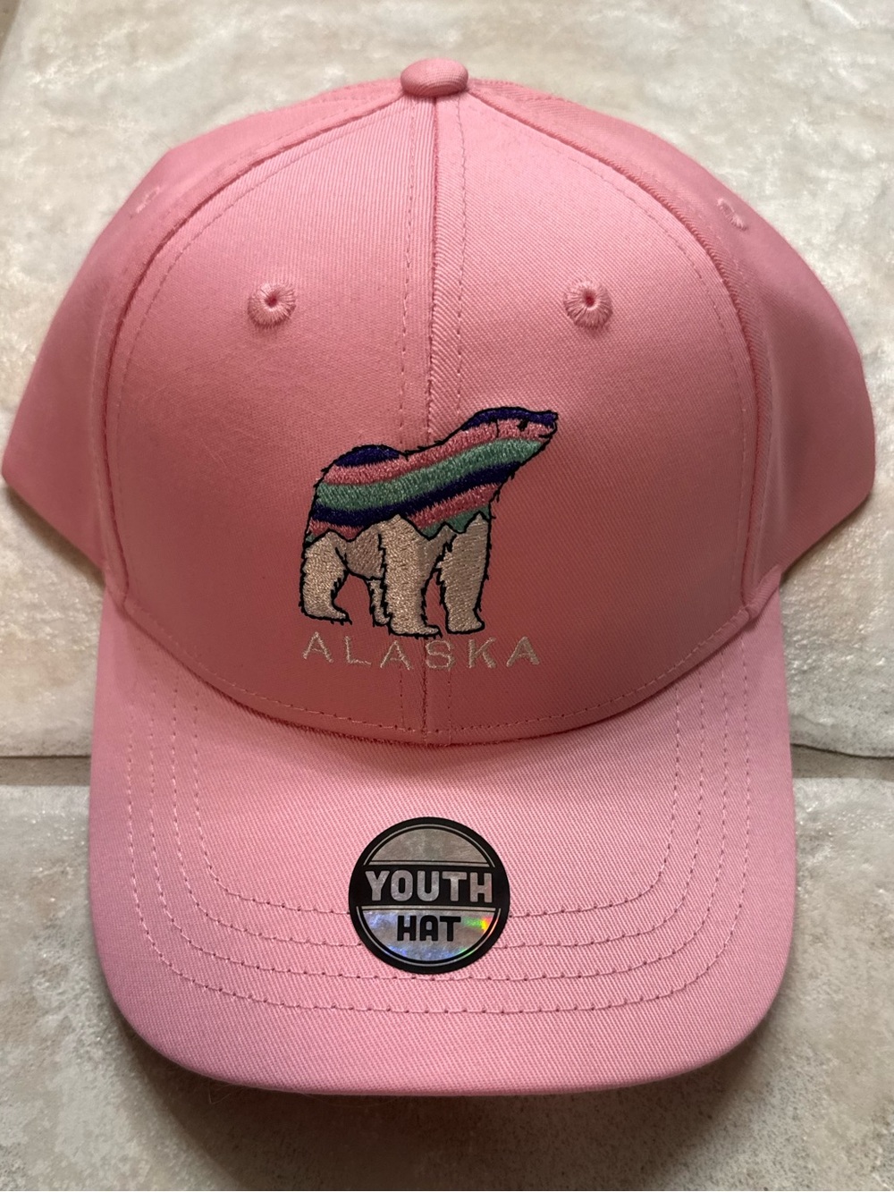 Alaska Pink Youth Baseball Cap with Polar Bear Embroidery